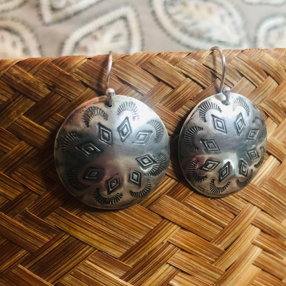 Yveline Two Hawks Handmade Silver Concho Earrings